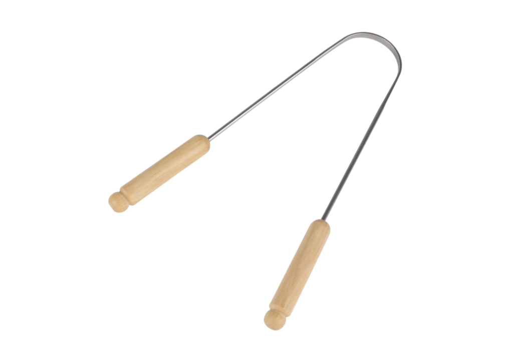 Raspador lingual de madera y acero inoxidable
